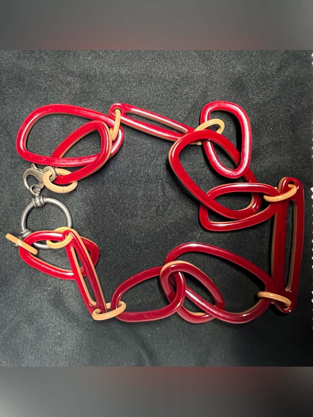 LA LOOP Eyeglasses Holders Necklace Acetate Links Red & Tan Sterling Clasp - Picture 6 of 13